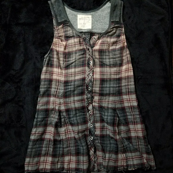 Free People Dresses & Skirts - Free people plaid grunge mini dress w/lace up back